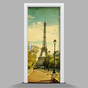 Samolepiace nálepky na dvere Eiffelova veža retro wallmur-pl-f-75231588