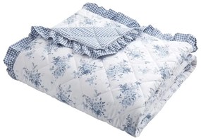 Bielo-modrý prešívaný pléd 220x230 cm Lucie Floral Frill – Catherine Lansfield