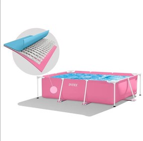 Veľký záhradný bazén ružový s obdĺžnikovým rámom 220 x 150 cm