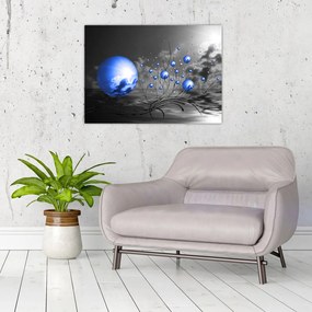 Sklenený obraz tmavo modrých gulí (70x50 cm)