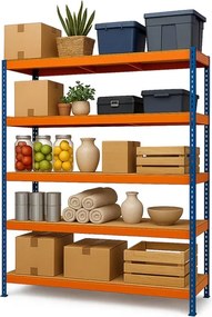 Regál 216x180x50 cm profesionálny 5-policový, nosnosť 1500 kg - modro-oranžový