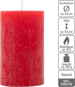 Červená parafínová sviečka rustikálna 11,5 cm, 40h, sada 6kk