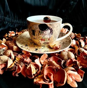 Súprava šálok s podšálkou espresso Klimt THE KISS 2 ks 90 ml hnedá