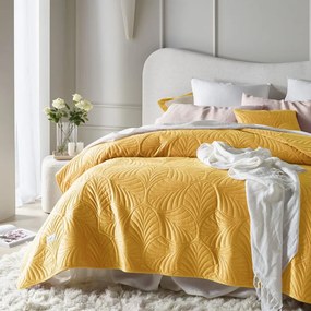 Žltý velúrový prehoz na posteľ Feel 170 x 210 cm