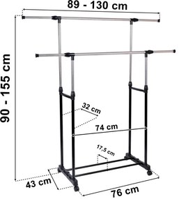 Vešiakový stojan na kolieskach DARA čierny