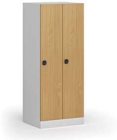Šatníková skrinka znížená, 2 oddiely, 1500 x 600 x 500 mm, kódový zámok, laminované dvere, buk