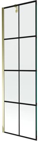 Mexen Next, vaňová zástena 1-krídlová 60 x 150 cm, fixné krídlo, 6 mm číre sklo s čiernym vzorom, zlatý profil, 895-060-000-00-77-50