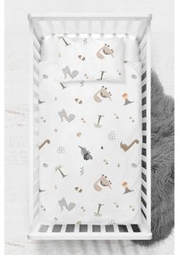 Biele detské obliečky do postieľky z bavlny Renforcé 100x150 cm Dinozor – Mijolnir
