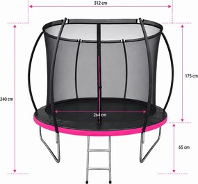 TRENDIE Trampolína s vnútornou sieťou 312 cm ružová + rebrík