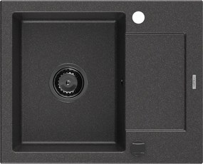 Mexen Enzo, granitový drez 576x465x174 mm, 1-komorový, čierna-škvrny s čiernym sifónom, 6506571005-76-B