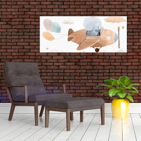 Obraz - Akvarelový slon v lietadle (120x50 cm)