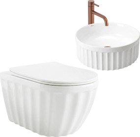 Závesná WC misa + umývadlo na dosku REA DUO, biela lesk