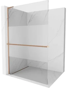 Mexen Kioto+ L, sprchová zástena Walk-In s poličkou a vešiakom 90 x 200 cm, 8mm číre sklo-námraza, medený matný profil, 800-090-123-65-35