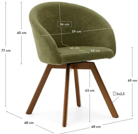 Zelené čalúnené jedálenské kreslo s podrúčkami Marvin – Kave Home