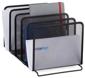 Kovový stolový organizér Relaxdays RD8954 – 5 priehradiek, čierny sieťovaný dizajn