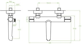 Laveo Pretto, nástenná vaňová batéria 150mm, čierna matná, LAV-BAO_710D