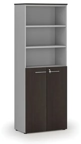 Kombinovaná kancelárska skriňa PRIMO GRAY, dvere na 3 poschodia, 2128 x 800 x 420 mm, sivá/wenge