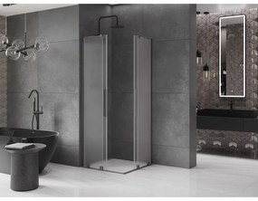 Mexen Velar L Duo, sprchový kút s posuvnými dverami 90 x 90 cm, 8mm sklo námraza, brúsený grafit, 871-090-090-02-33-95