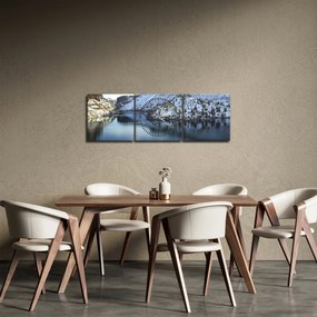 Obraz - zimná krajina s jazerom (s hodinami) (90x30 cm)