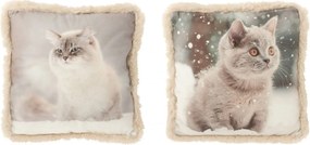 Polštář kočka polyester šedobéžová/krémová malý mix 2 kusy – 40*40*15 cm