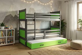 Poschodová posteľ s prístelkou RICO 3 190x90 Grafitová - Zelená