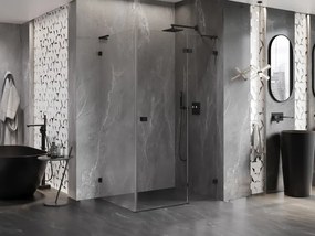 Mexen Lunar L, pravý výklopný sprchový kút 75 x 90 cm, číre sklo, čierny profil, 834L-075-090-70-00-P