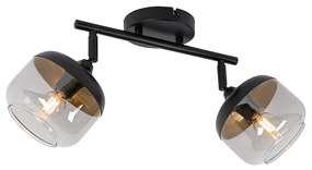 Dizajnové bodové svetlo čierne so zlatom a dymovým sklom 2-svetlo - Kyan