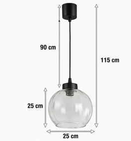 BRILAGI - LED luster na lanku RETRO GLASS 1xE27/60W/230V pr. 25 cm čierna/číra