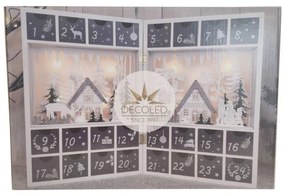 LED adventný kalendár drevená kniha, 23,5 × 11 × 34,5 cm, biela a sivá, 2× AA