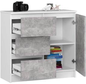 Komoda JERRY K 80 cm 1 dveře 3 zásuvky bílá/beton