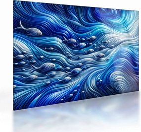 Sklenený obraz – Ryby vo vlnách (70x50 cm)