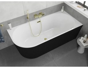 Mexen Silo, rohová voľne stojaca ryhovaná vaňa, pravá, 150 x 75 cm, biela-čierna, zlatý lesklý prepad, 52891507575P-50