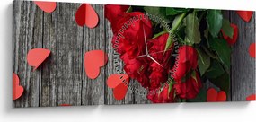 Obraz - kytica ruží (s hodinami) (90x30 cm)