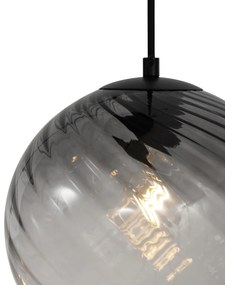 Art Deco závesná lampa čierna s dymovým sklom obdĺžniková 4-svetlá - Bao