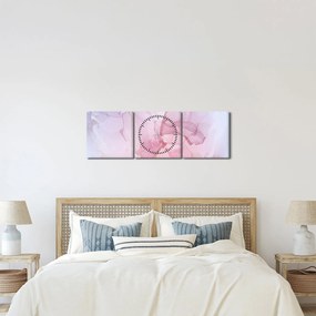 Obraz - Ružové škvrny (s hodinami) (90x30 cm)