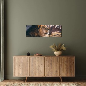 Obraz ležiaceho leva (s hodinami) (90x30 cm)