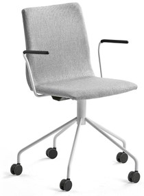 Konferenčná stolička OTTAWA, s kolieskami a opierkami rúk, strieborná/biela
