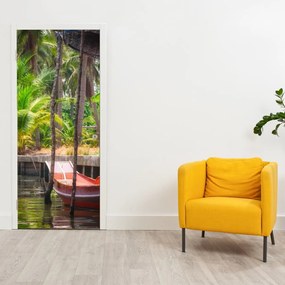 Fototapeta na dvere - Drevená loď na kanáli (95x205cm)