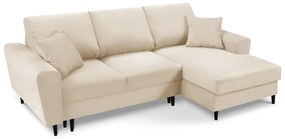 Béžová menčestrová rozkladacia rohová pohovka Micadoni Home Moghan, pravý roh