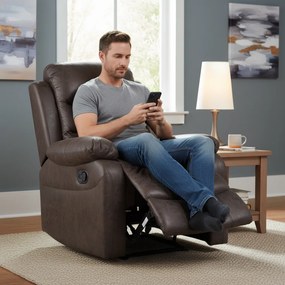 Relaxačné polohovacie TV kreslo HAVEN — látka, hnedá, nosnosť 130 kg