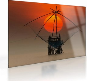 Sklenený obraz - Východ slnka, jazero Pakpra (70x50 cm)