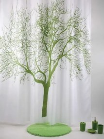 Erga Peva, sprchový záves 180x200cm, polyester, biela-zelená vzor strom, ERG-04439