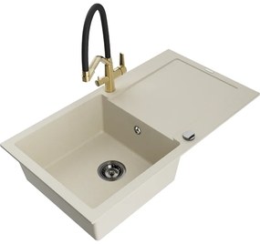 Mexen Leo, 1-komorový granitový drez 900x500x190 mm a drezová batéria Duo, béžová, 6501-69-671701-57-B