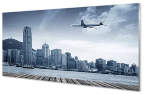 Obraz plexi Lietadiel mraky město 125x50 cm