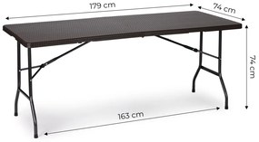 Skladací záhradný banketový cateringový stôl 180 cm - ratan