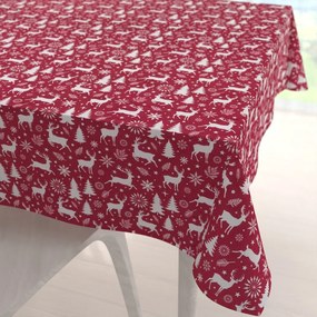 Biante Zamatový štvorcový obrus Tamara TMR-045 Vianočné jelene a stromčeky na červenom 80x80 cm