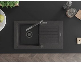 Mexen Pablo, 1-komorový granitový drez 752x436x161 mm a drezová batéria Flora, čierna škvrnitá, 6510-76-670401-08-B