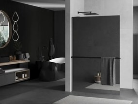 Mexen Kioto+ L, sprchová zástena Walk-In s poličkou a vešiakom 80 x 200 cm, 8mm sklo vzor zrkadlo, čierny profil, 800-080-123-70-50