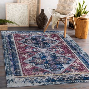 ANDRE 1136 umývací koberec orientálne vintage protišmykový - bordó / modrý Veľkosť: 120x170 cm