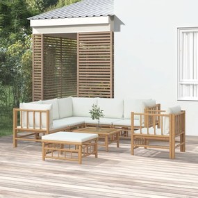 8-dielna záhradná sedacia súprava krémovobiele vankúše bambus 3155190